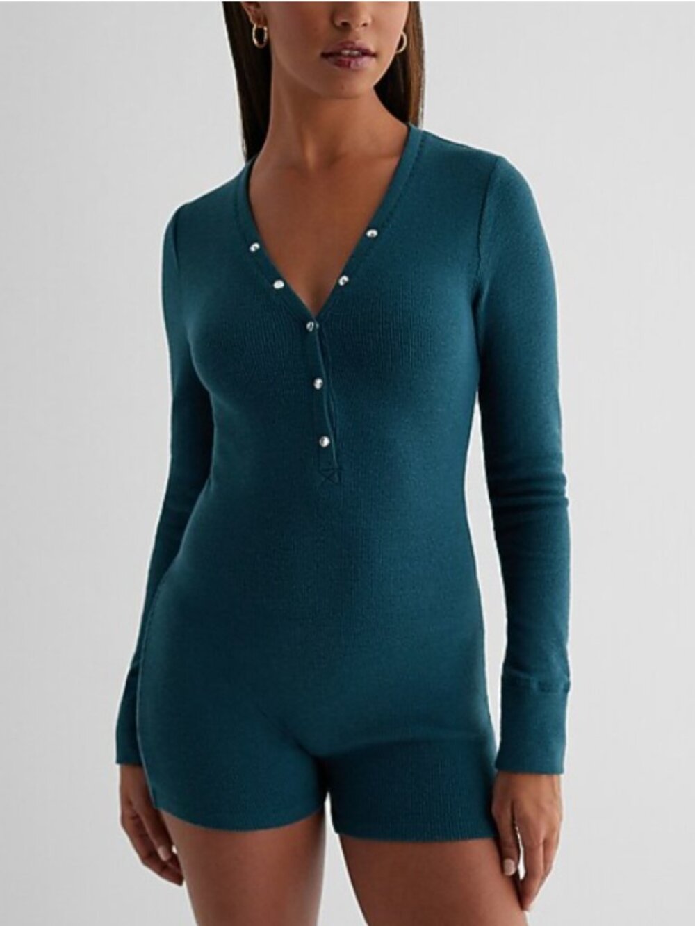 Express Waffle Knit Henley Sleep Romper Size Large